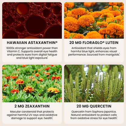 Nutrex EyeAstin eye health dietary supplement with Hawaiian Astaxanthin and Lutein on plain background.