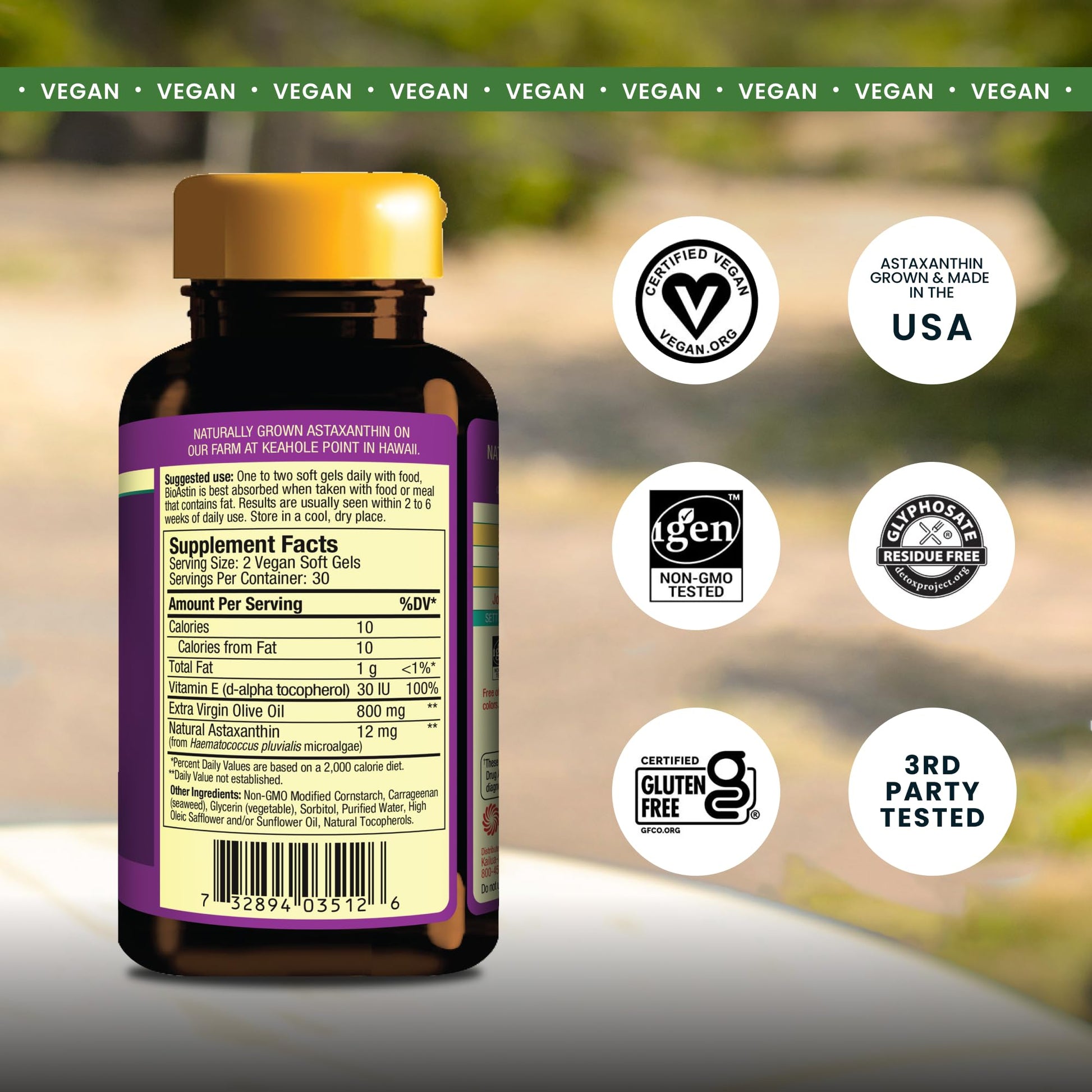 Nutrex Hawaii BioAstin Supreme Hawaiian Astaxanthin antioxidant supplement supplement facts panel