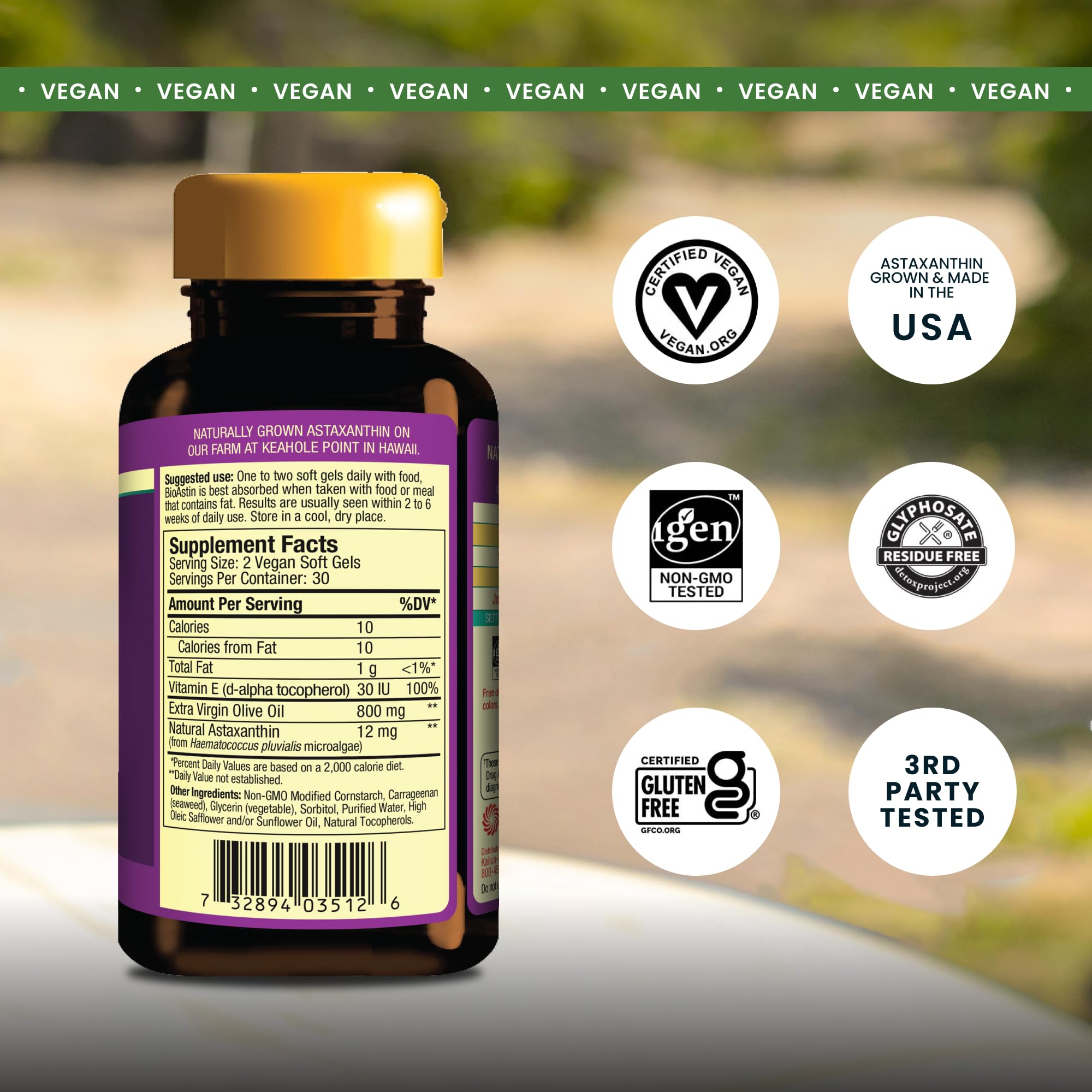 Nutrex Hawaii BioAstin Supreme Hawaiian Astaxanthin antioxidant supplement supplement facts panel