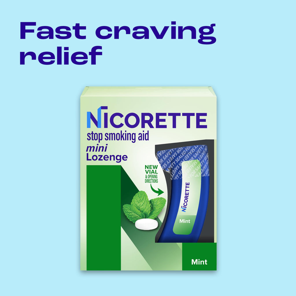 Nicorette stop smoking aid mini lozenges mint flavor container details