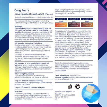 Oneoo twenty-one milligram transdermal nicotine patch sticker applied to a clean upper arm