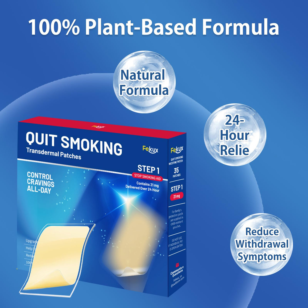 Side angle of Fekux step one twenty one milligram nicotine patch packaging box