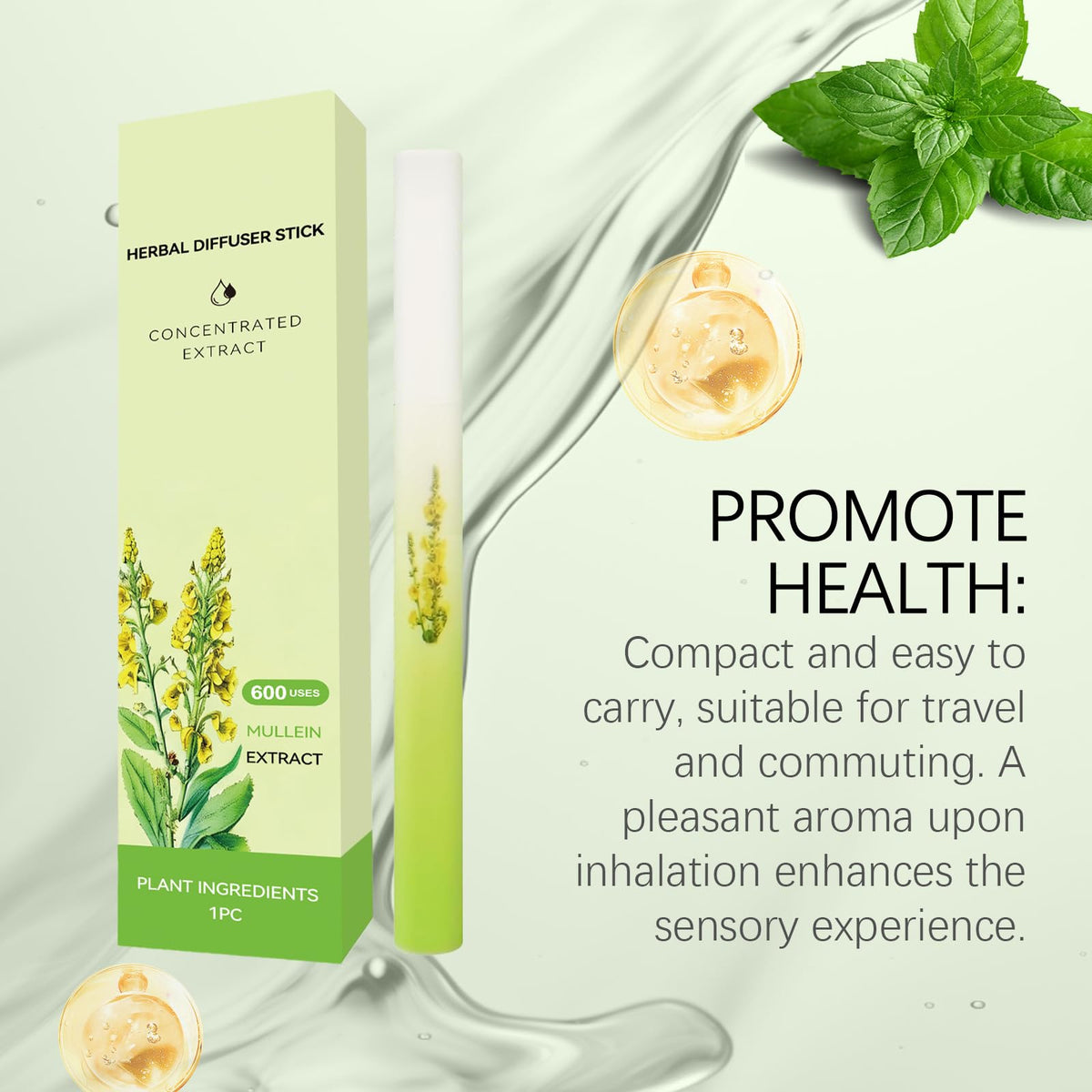 The natural ingredients graphic illustrating the pure mullein, thyme, and peppermint extracts used in the formula.