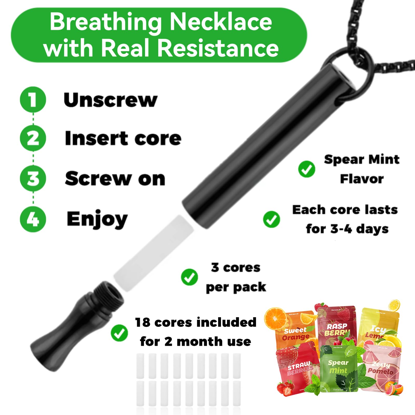Astofli non electric quit smoking breathing necklace with eighteen refillable cores