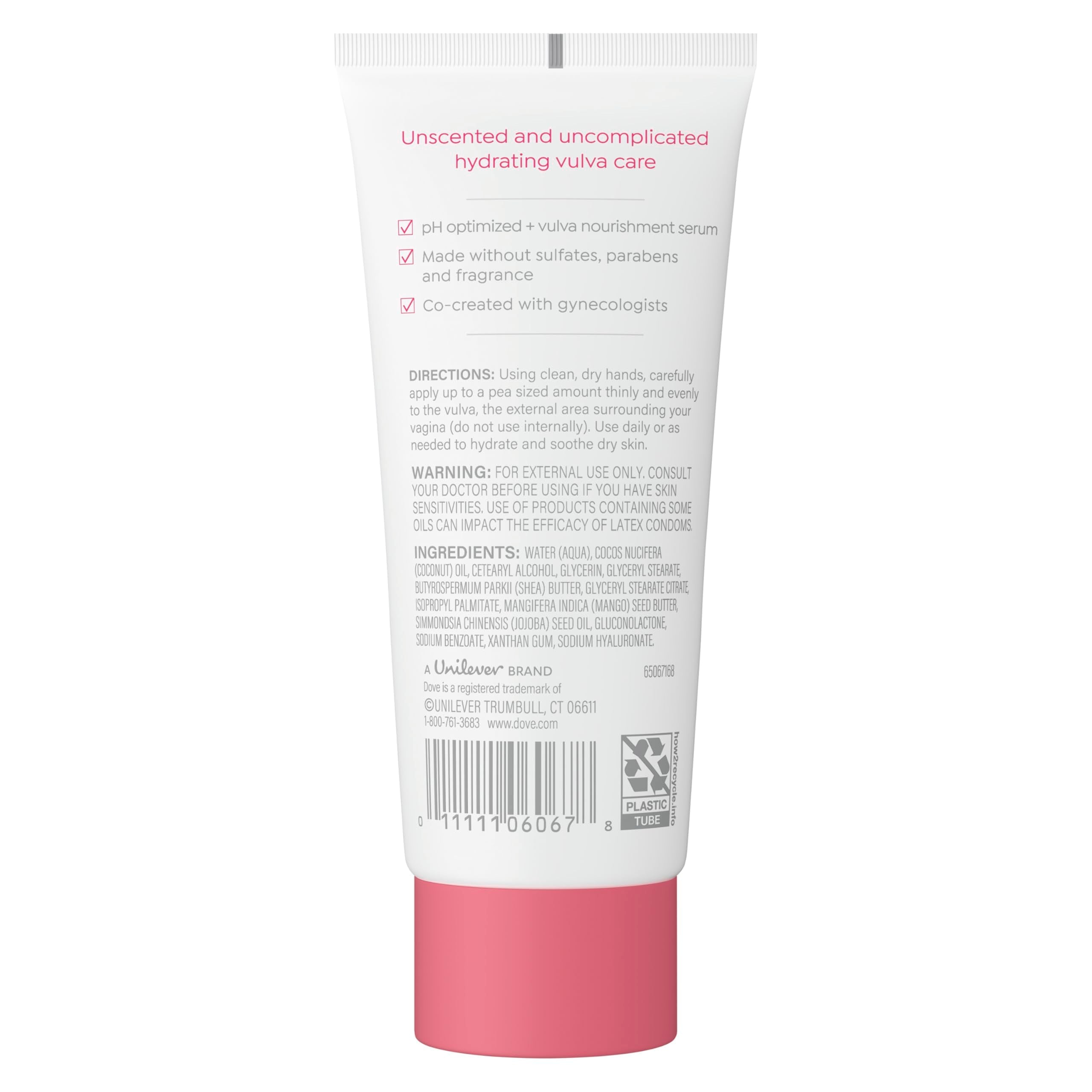 Dove intimate skin balm for women packaging displaying ingredients list