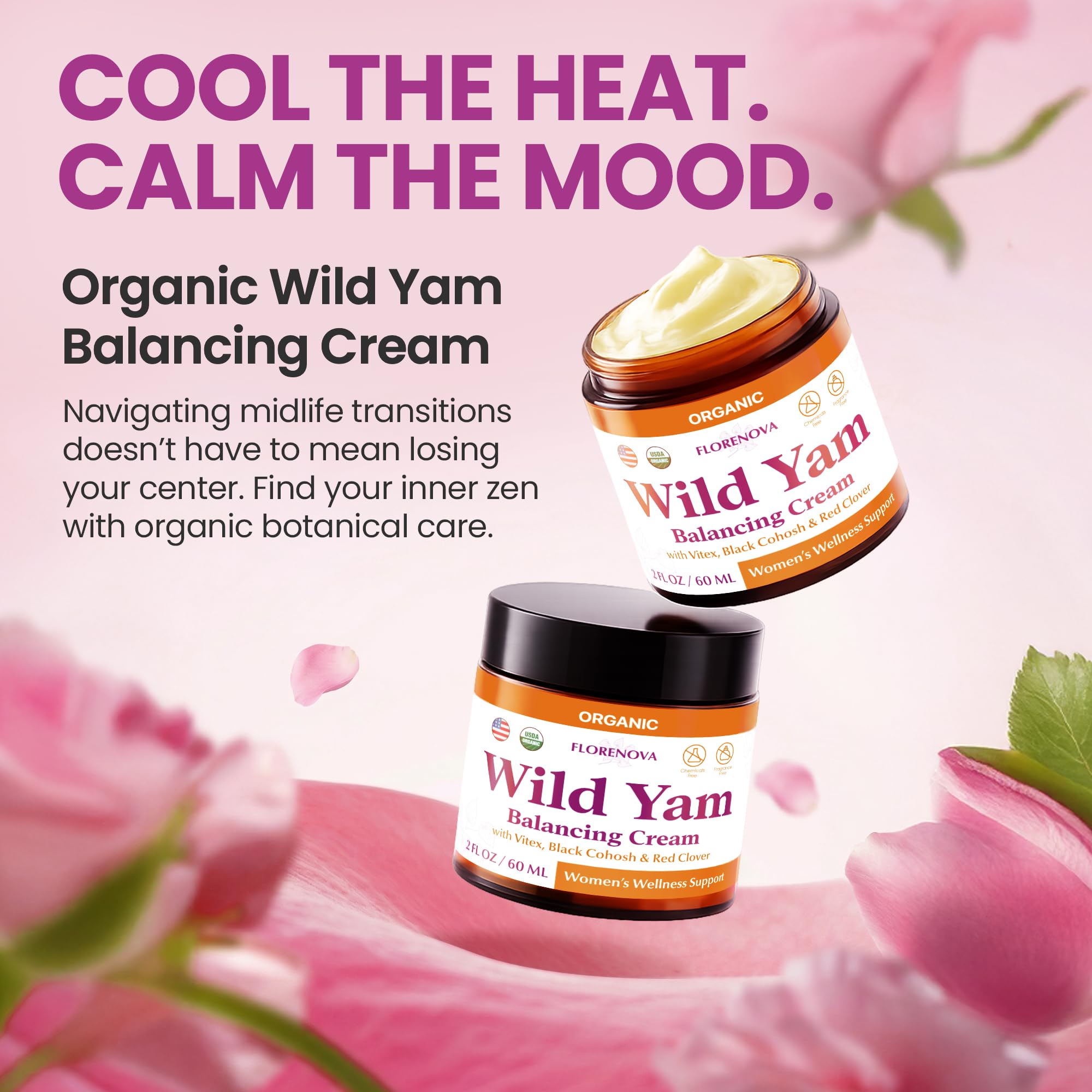 Florenova wild yam hormone free cream packaging showing organic ingredients label