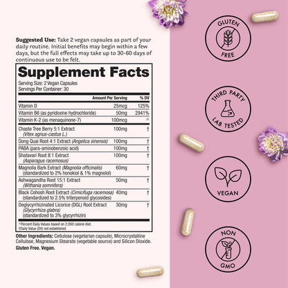 Winged Wellness Hot Momma supplement bottle showcasing vegan and gluten free labels