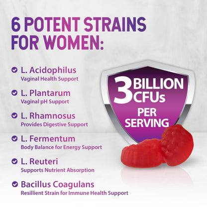 Chewable raspberry and pomegranate flavored menopause support gummies close up