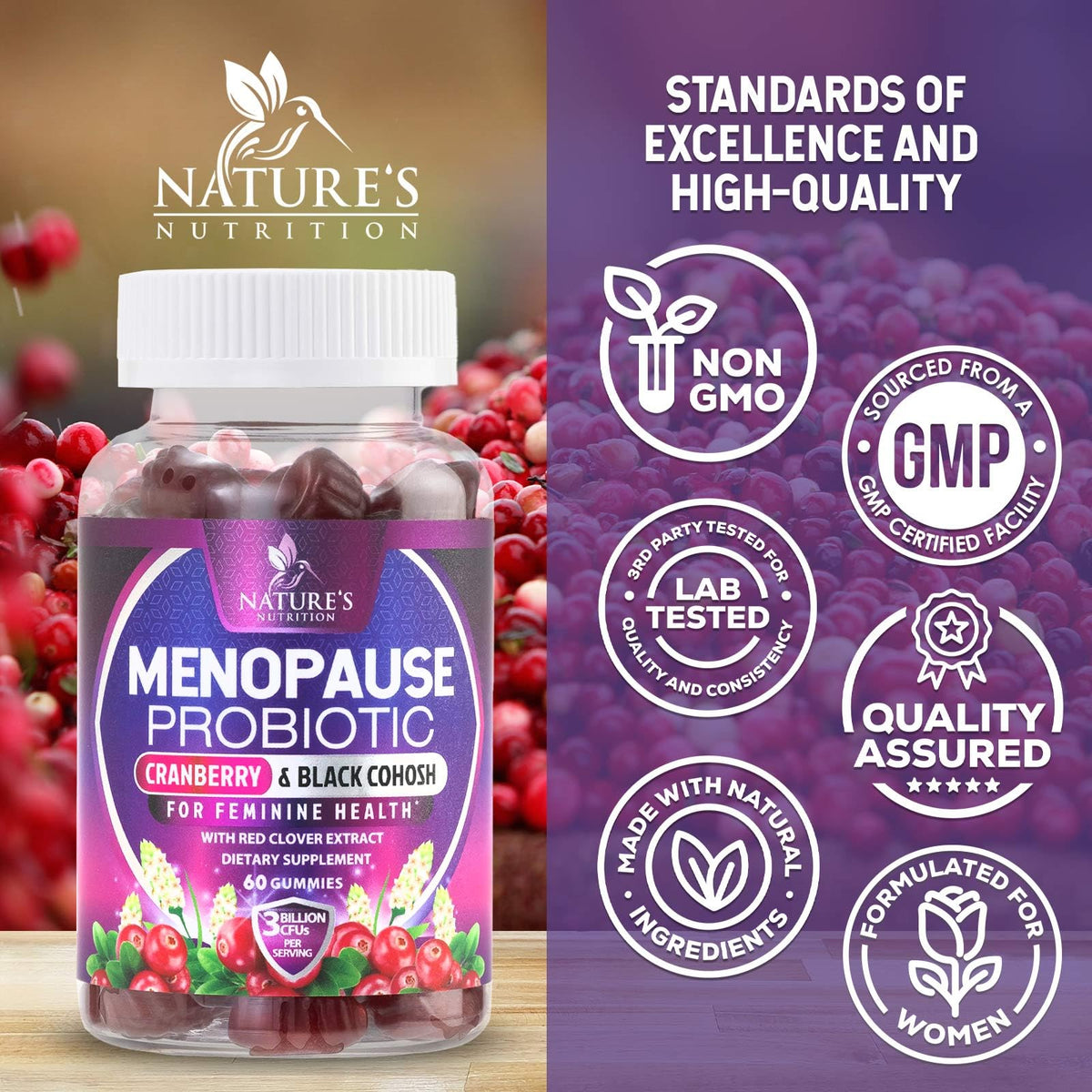 Nature's Nutrition Menopause Probiotic Gummies side profile view