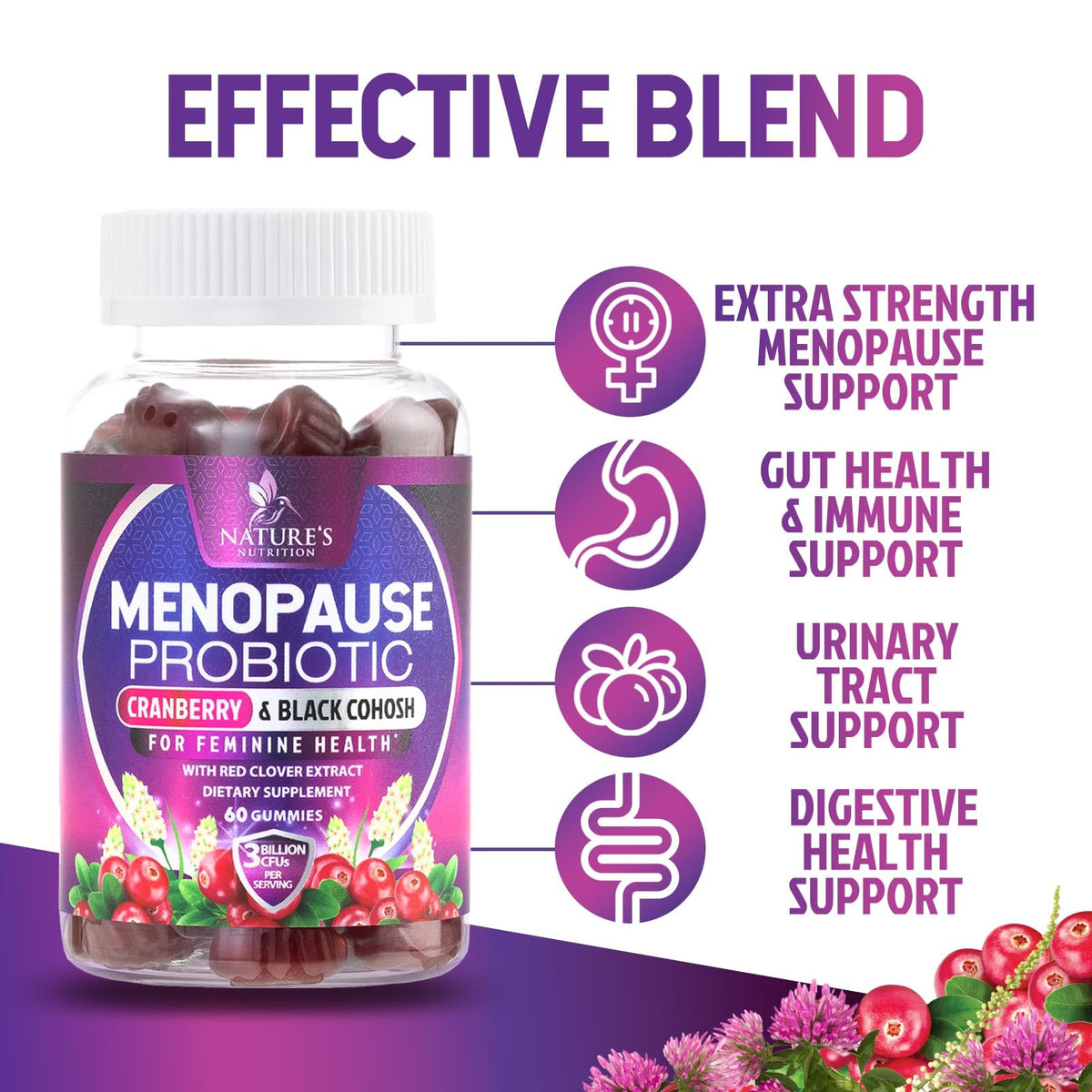 Nature's Nutrition Menopause Probiotic Gummies quality seal and safety cap