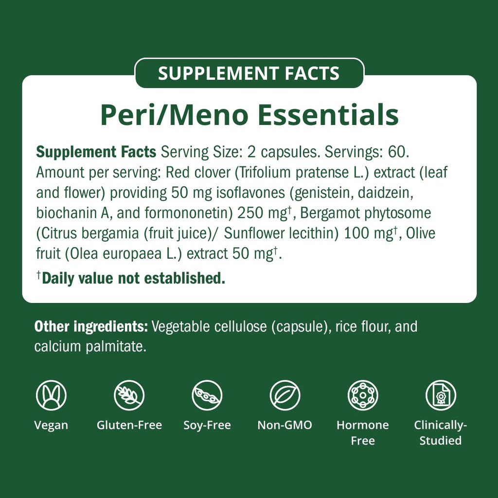 Semaine Peri Menopause Essentials 60 count bottle layout with flower accent