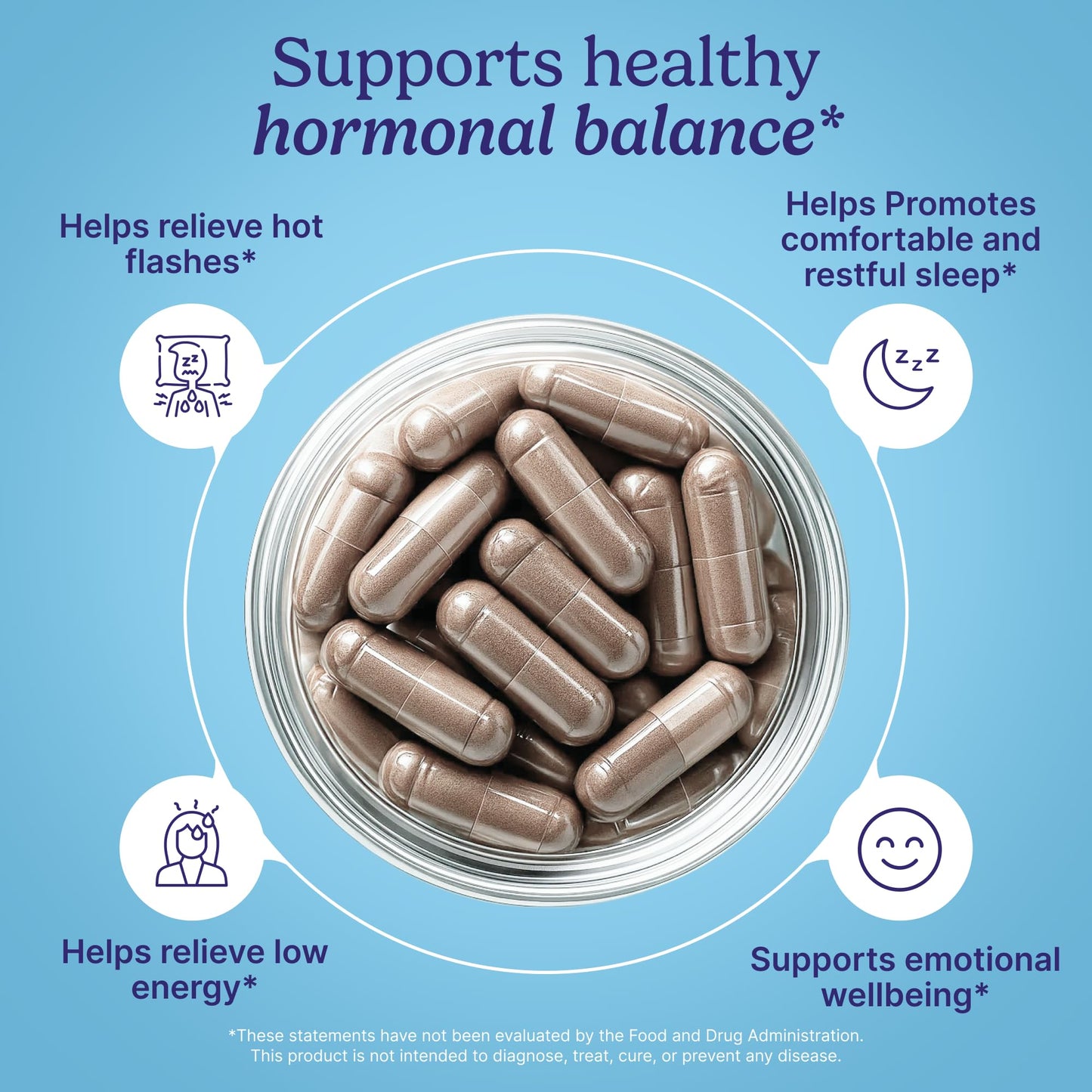 Supplement facts label on Santo Remedio Hormonal Balance bottle showing siberian rhubarb and DIM