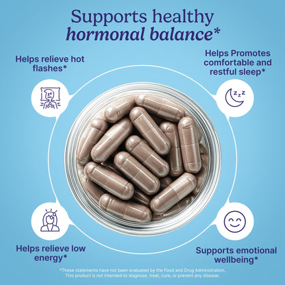 Supplement facts label on Santo Remedio Hormonal Balance bottle showing siberian rhubarb and DIM