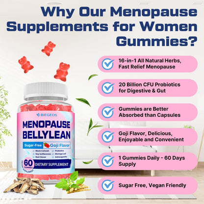 Side view of Biegeos menopause supplement packaging listing herbal ingredients.