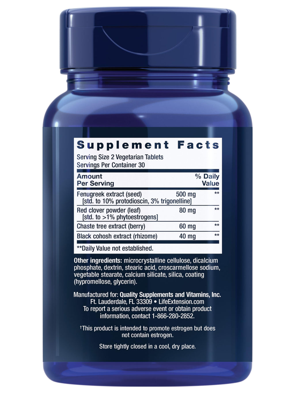 Life Extension Estrogen Balance Elite supplement facts label