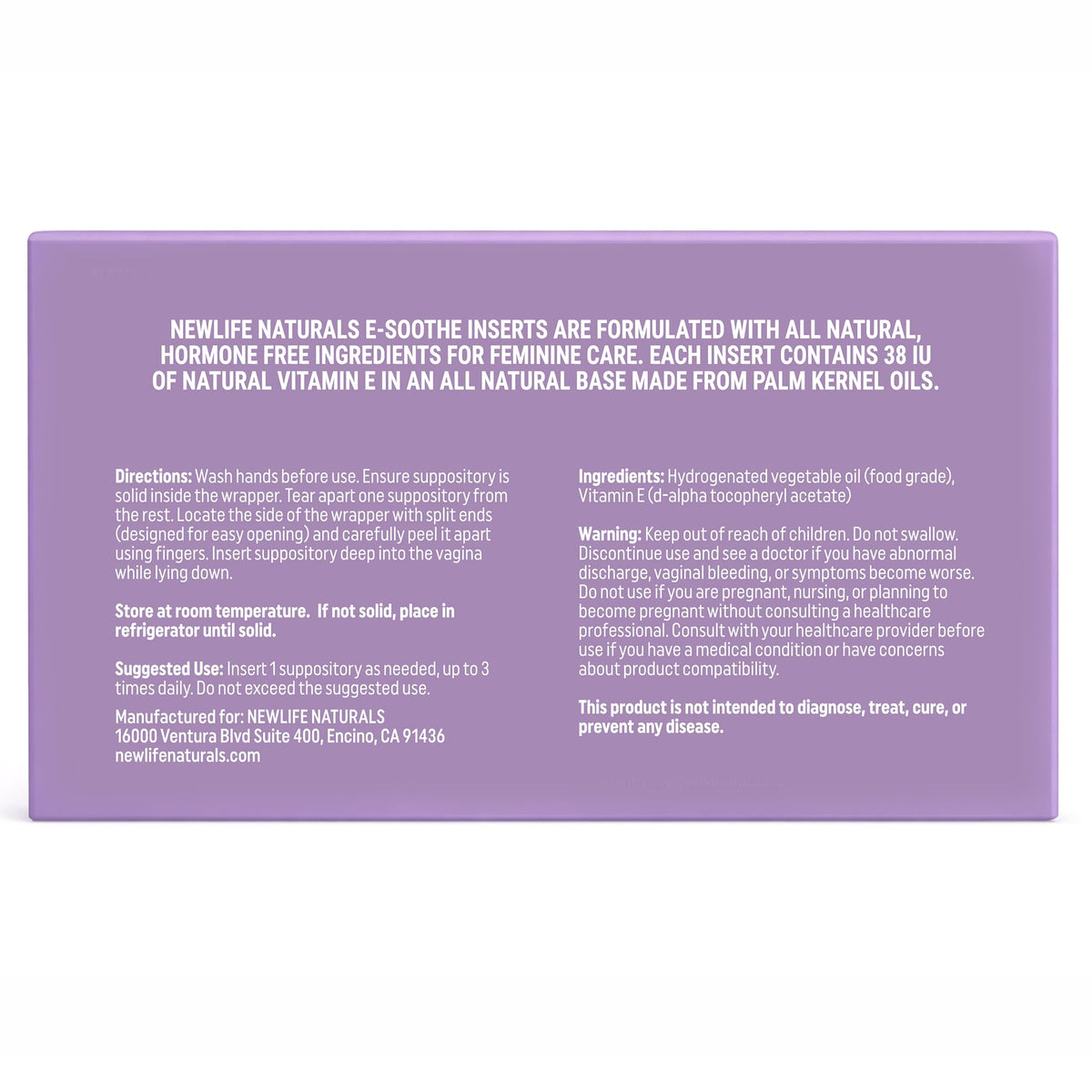 Top angle view of NewLife Naturals 24 count suppository box