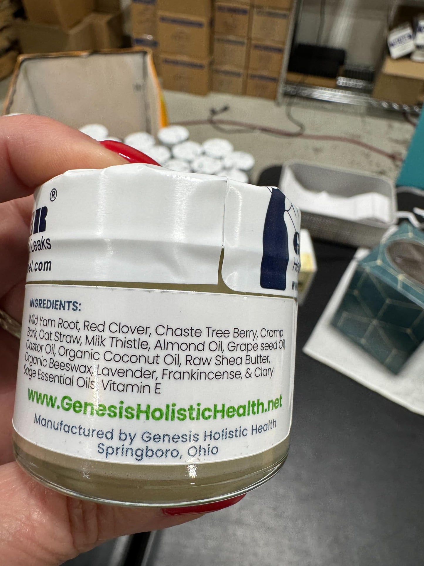 Side view of Genesis plant based balancing cream for women highlighting premium herbal ingredients list