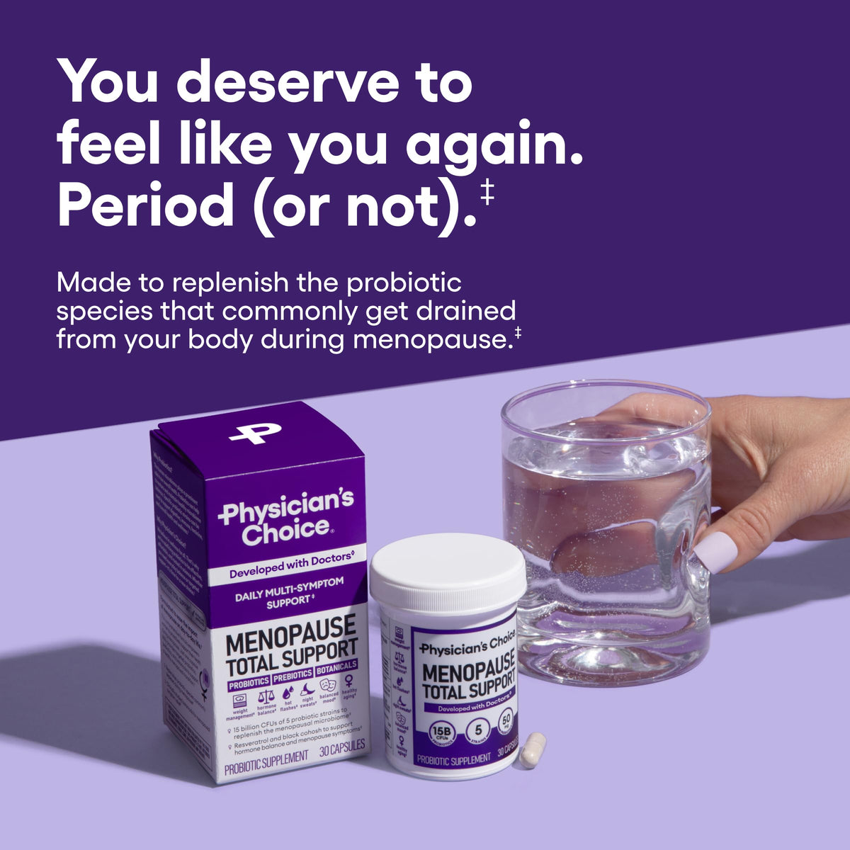 Physician's Choice Menopause Probiotic Supplement packaging and bottle