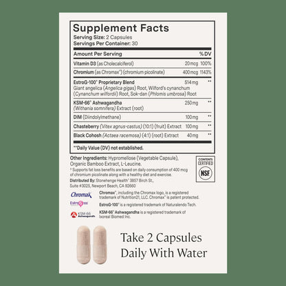 Natural peri and post menopause relief supplement bottle