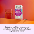 Single brown Olly Mellow Menopause capsule next to bottle