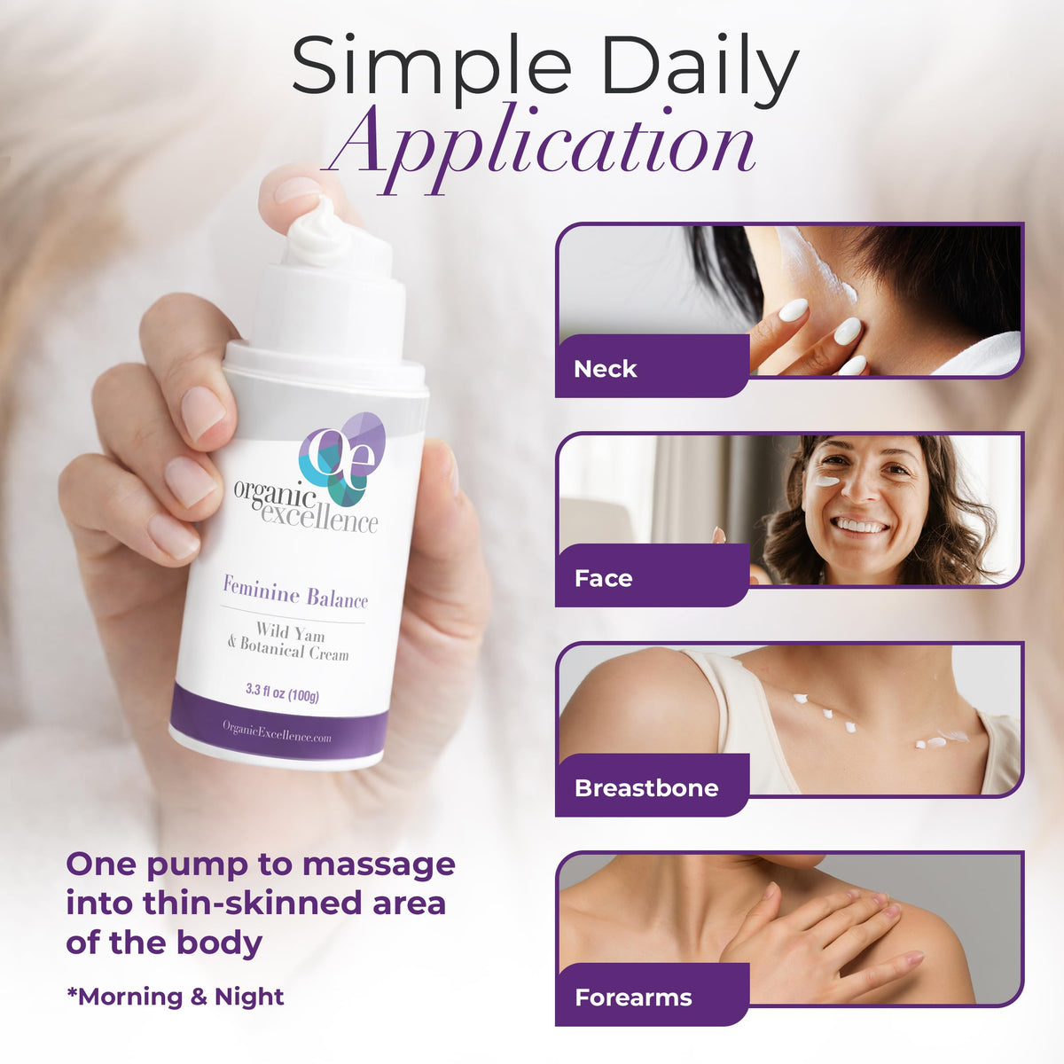 Organic Excellence Feminine Balance Cream packaging and bottle side view