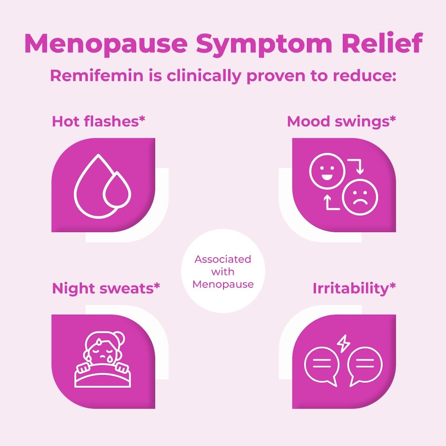 Authentic Remifemin packaging detailing relief for night sweats and mood swings.