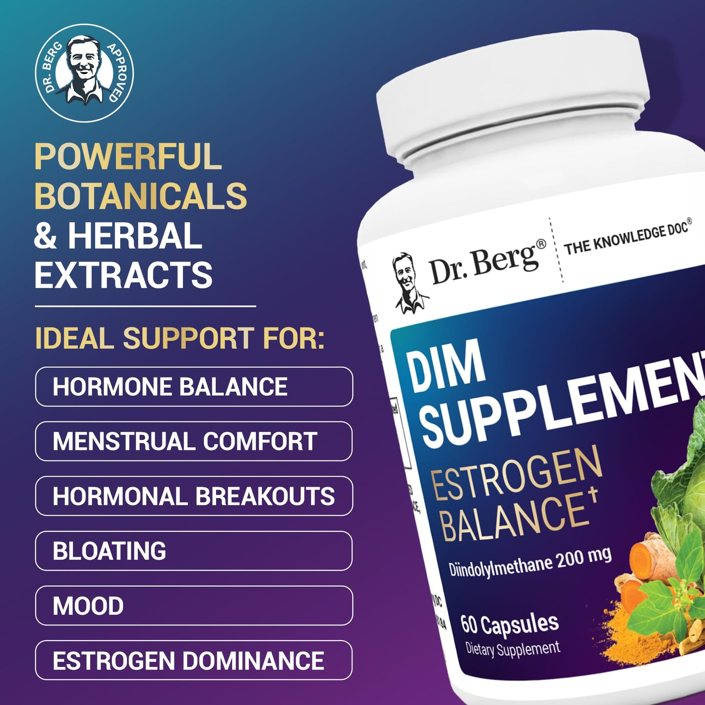 Side view of Dr. Berg hormone support supplement highlighting the main herbal ingredients.
