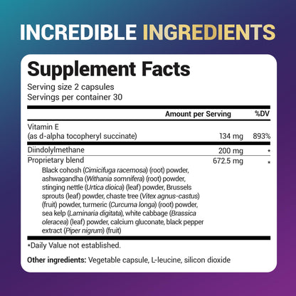 Dr. Berg Nutritionals DIM Estrogen Balance bottle displaying product directions and barcode.