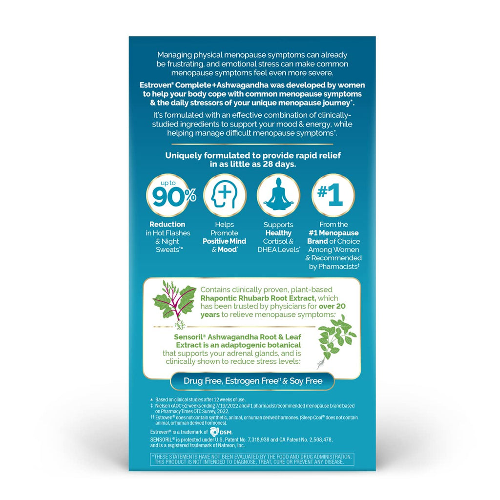 Estroven Complete And Ashwagandha Menopause Supplement nutritional facts panel