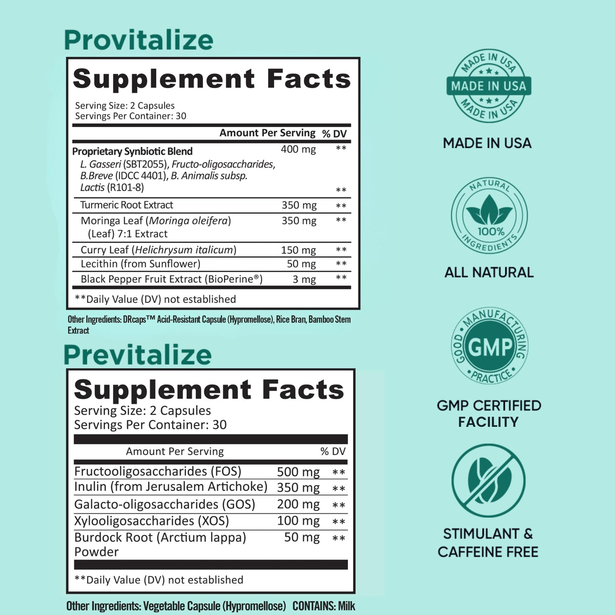 BB Company Previtalize prebiotic supplement bottle close up view