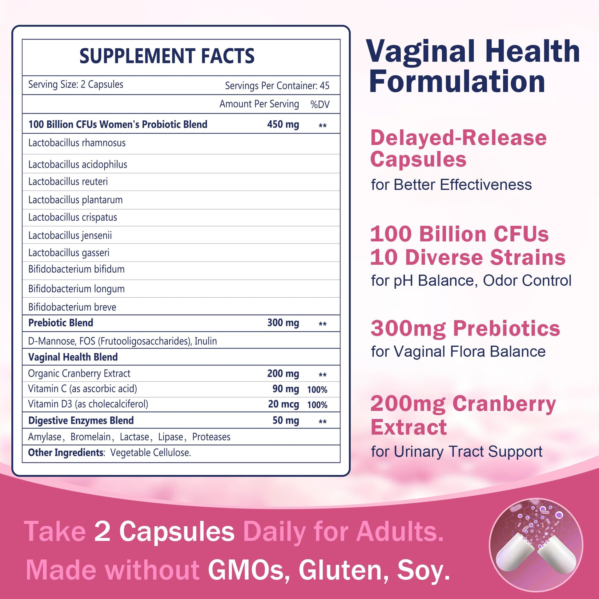 Nature Target women's probiotic supplement facts label