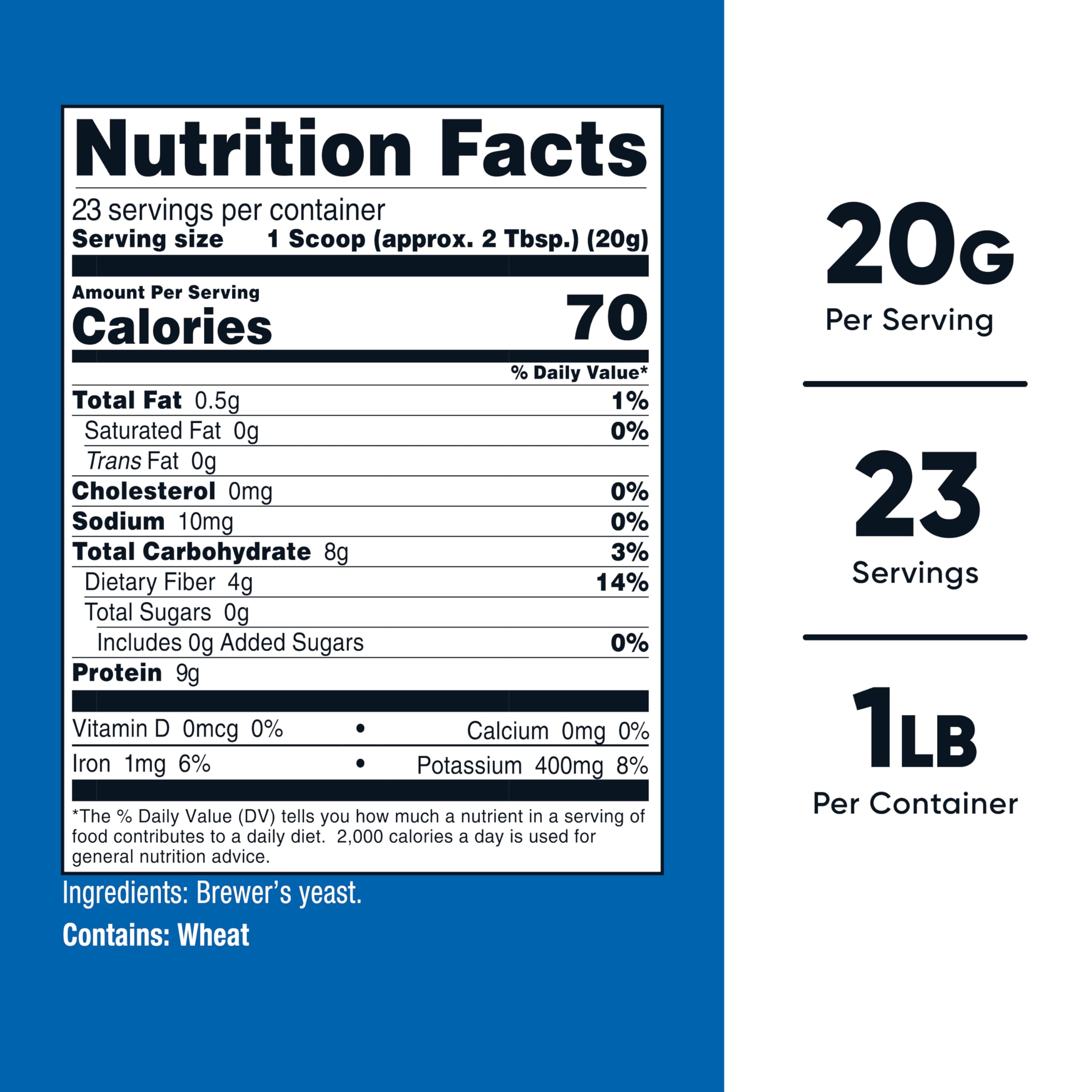 Nutricost Brewers Yeast Powder dietary supplement label details