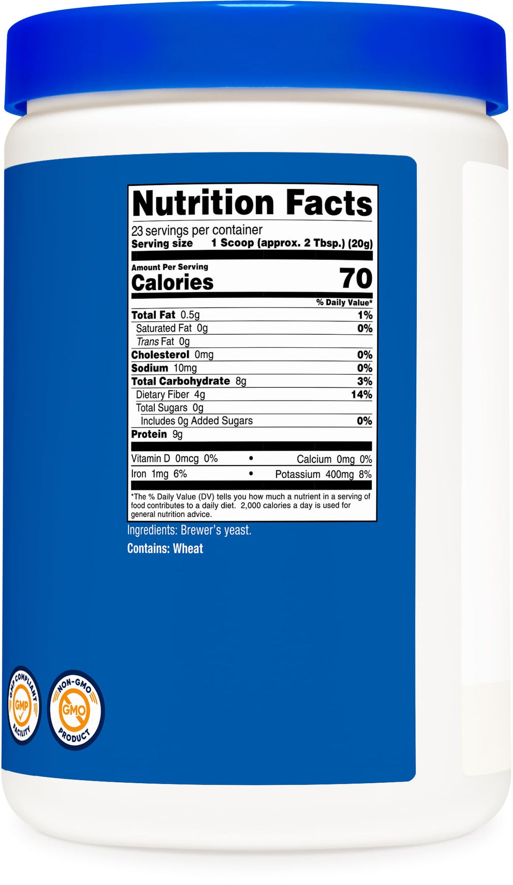 Nutricost 1 lb Brewer's Yeast nutritional facts label