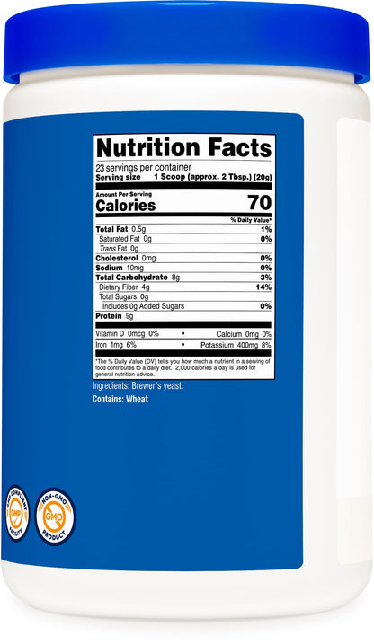 Nutricost 1 lb Brewer's Yeast nutritional facts label