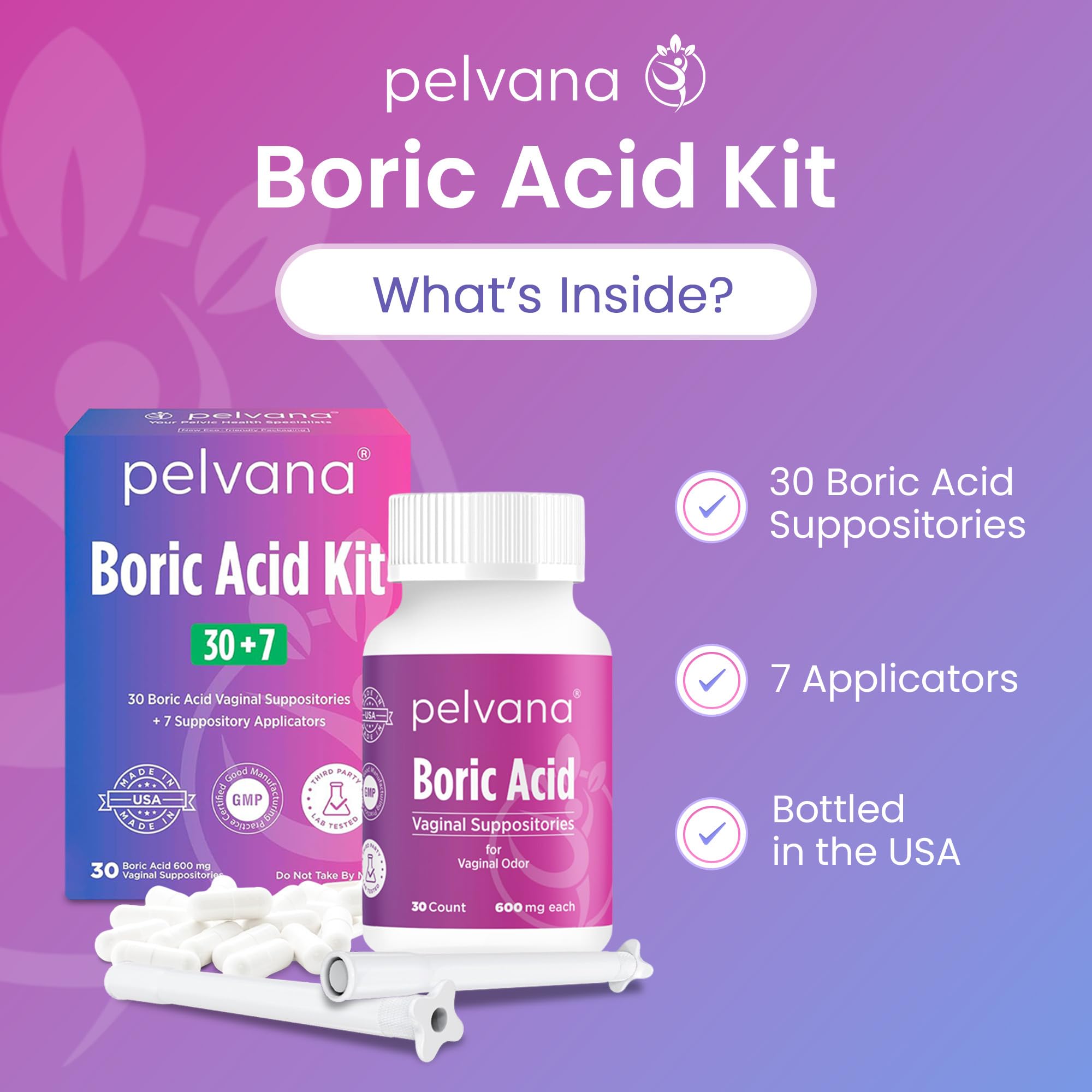 Pelvana boric acid capsules bottle packaging