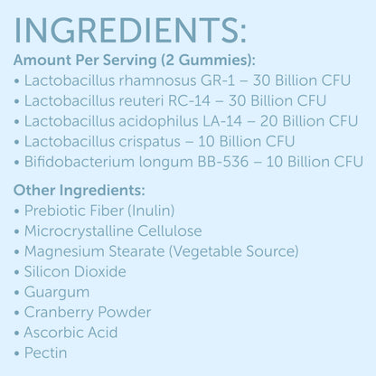 Back label of Terramed vaginal probiotic gummies ingredients list