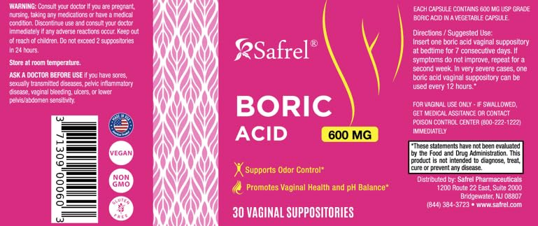 Safrel vaginal health suppository box side view