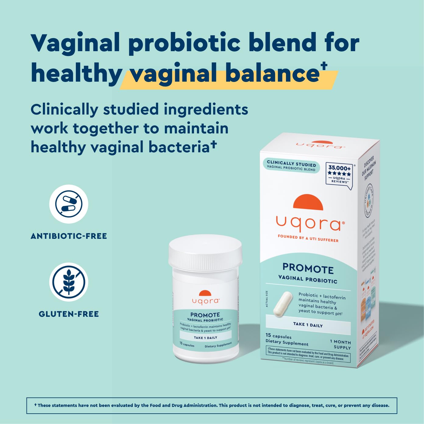 Uqora Promote 15 day probiotic supplement bottle back label