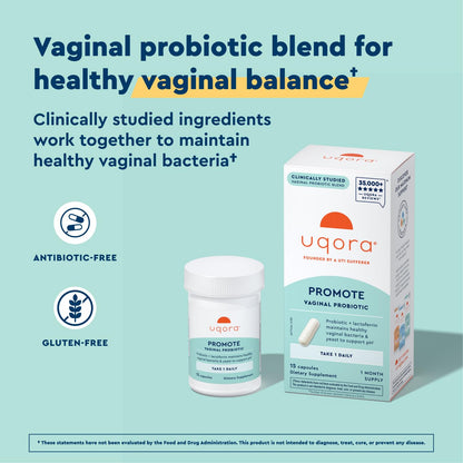 Uqora Promote 15 day probiotic supplement bottle back label