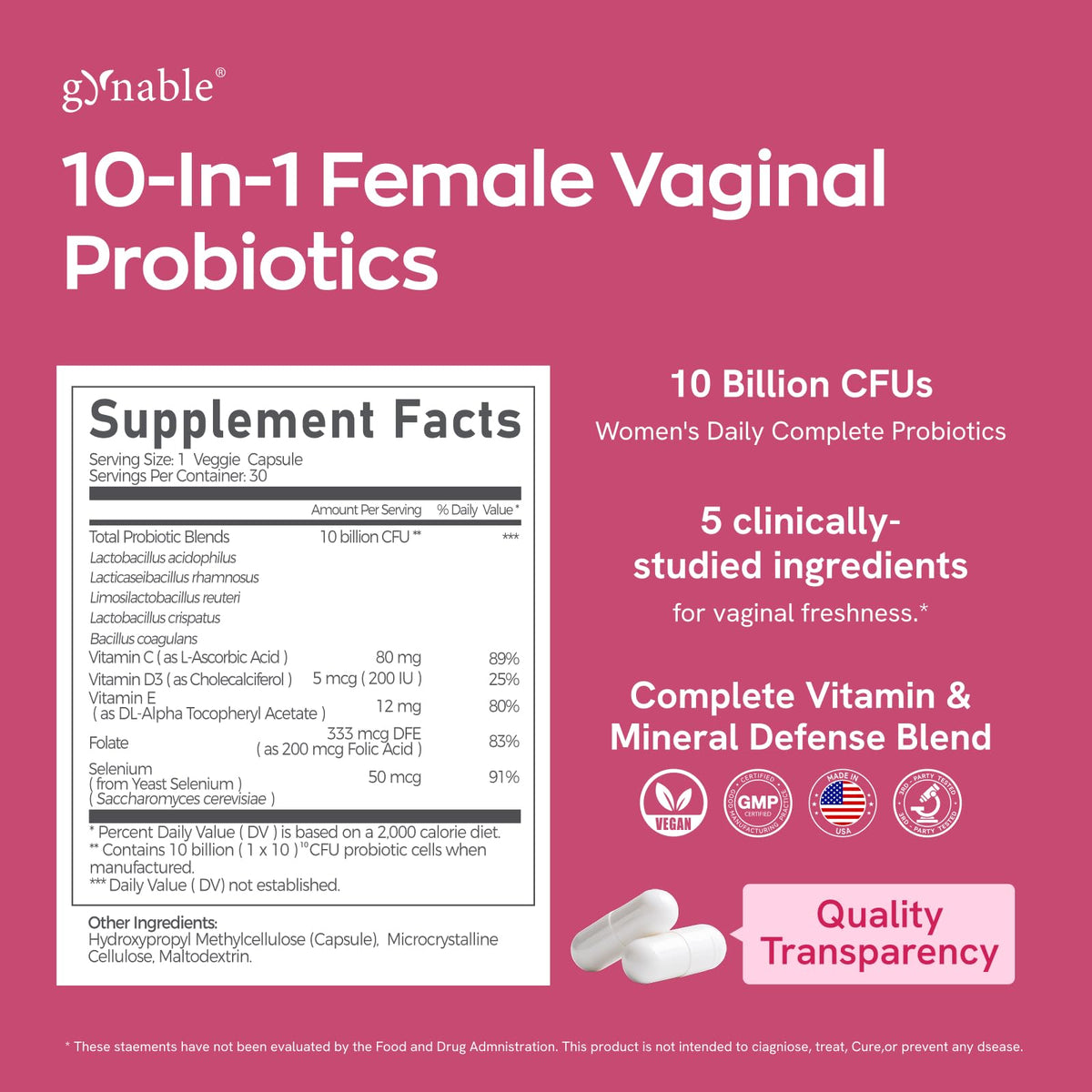 Gynable vaginal health supplement side profile