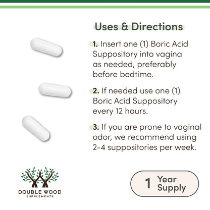 Double Wood Vaginal Suppositories 60 count bottle side view