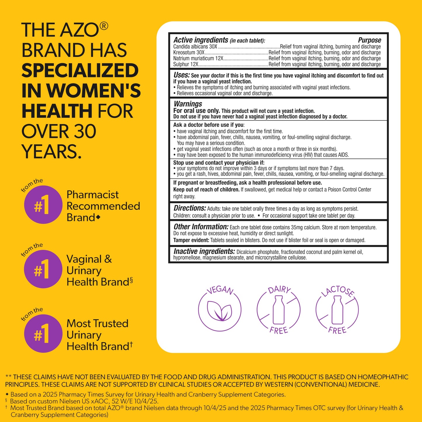 Azo intimate health tablets for vaginal itching and burning relief