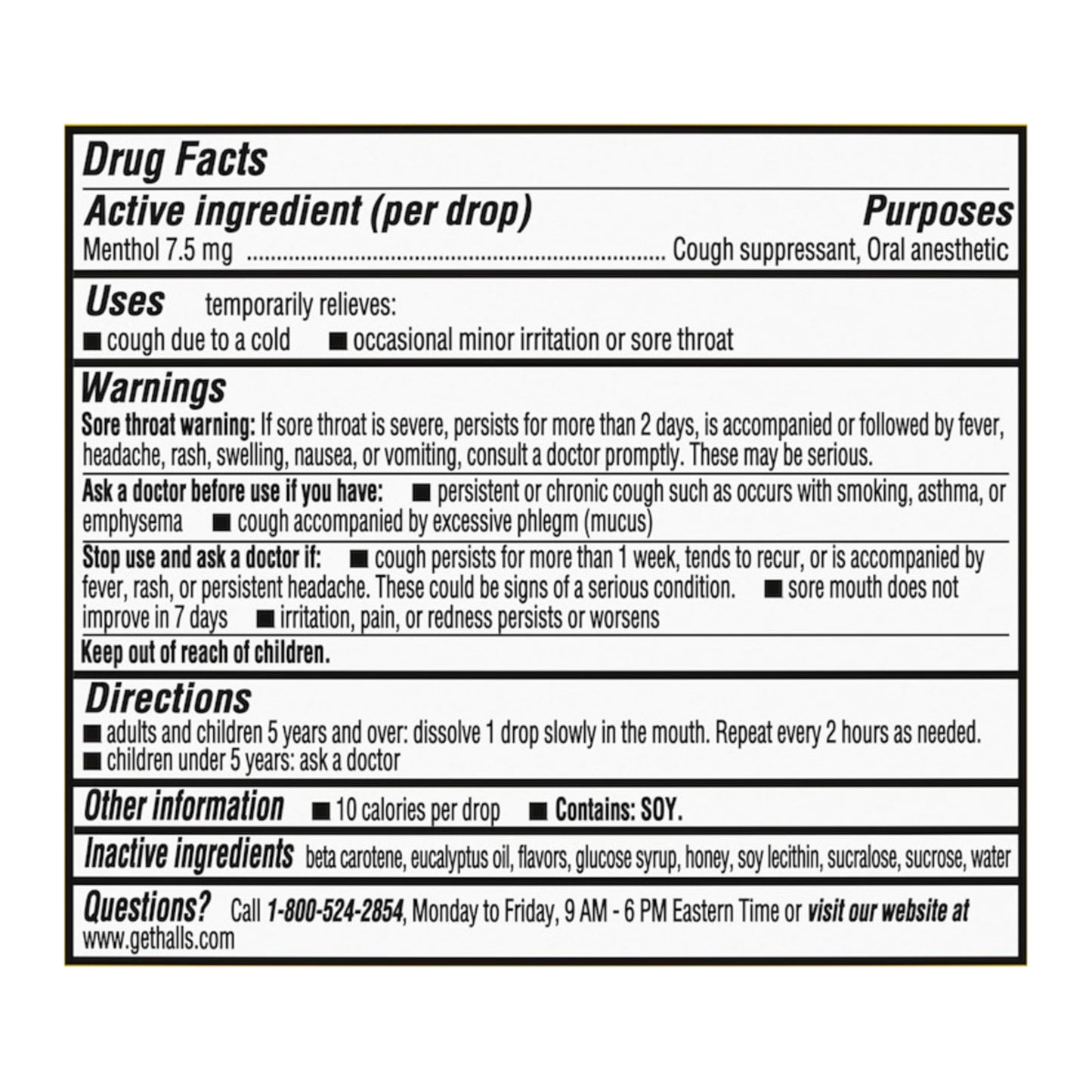 HALLS menthol lozenges honey lemon flavor 250 count packaging details