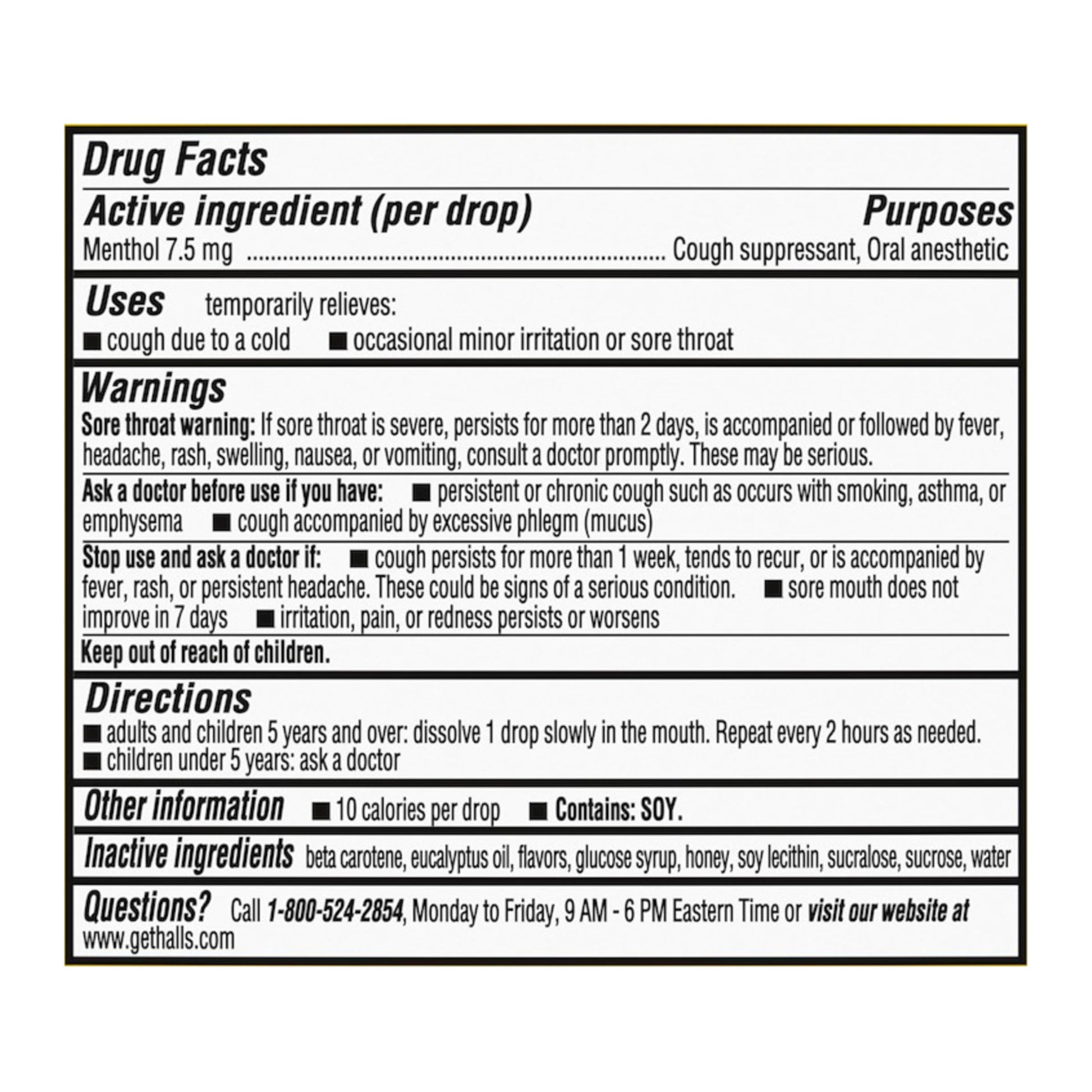 HALLS menthol lozenges honey lemon flavor 250 count packaging details