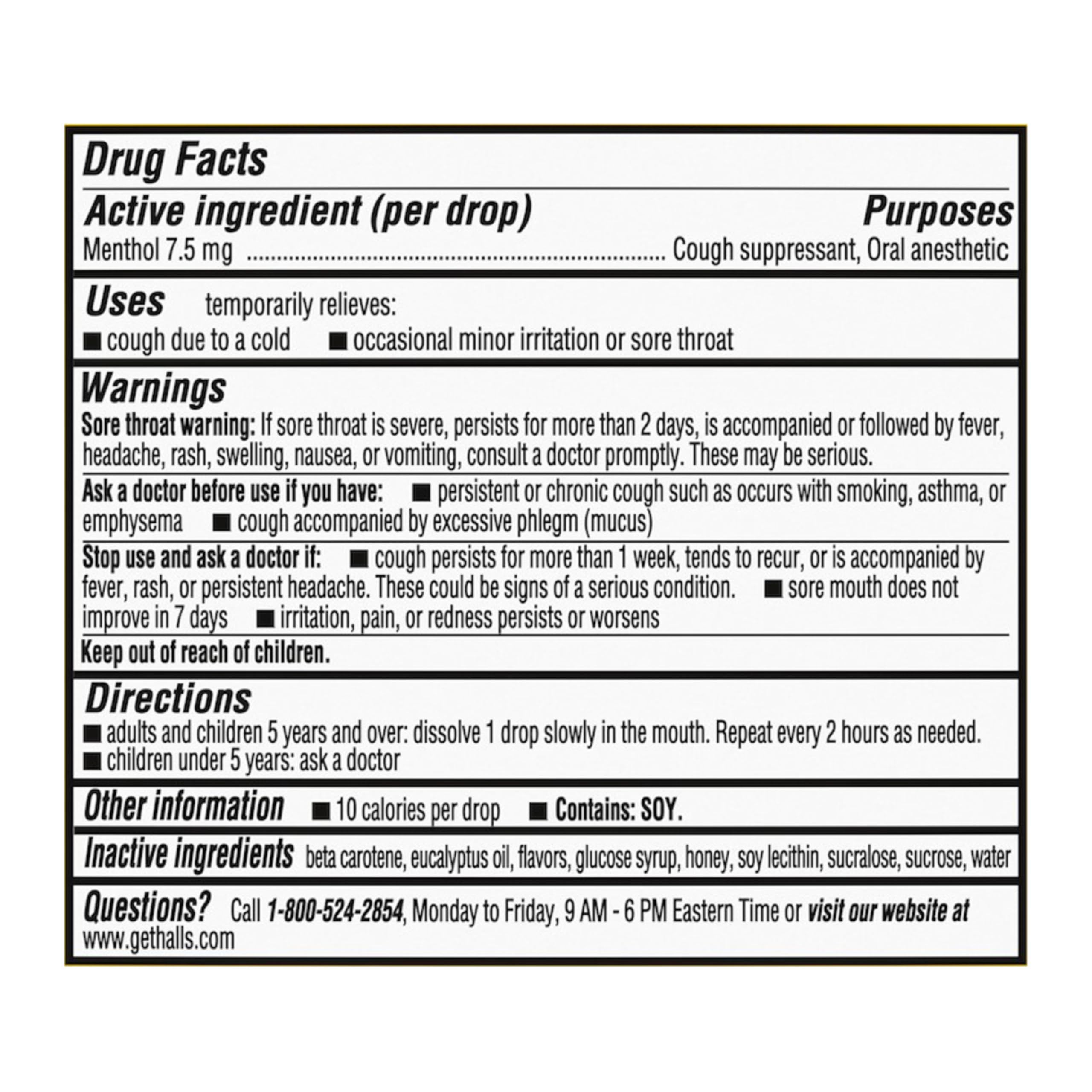 HALLS menthol lozenges honey lemon flavor 250 count packaging details