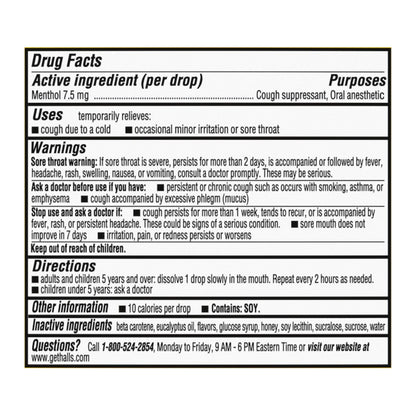 HALLS menthol lozenges honey lemon flavor 250 count packaging details
