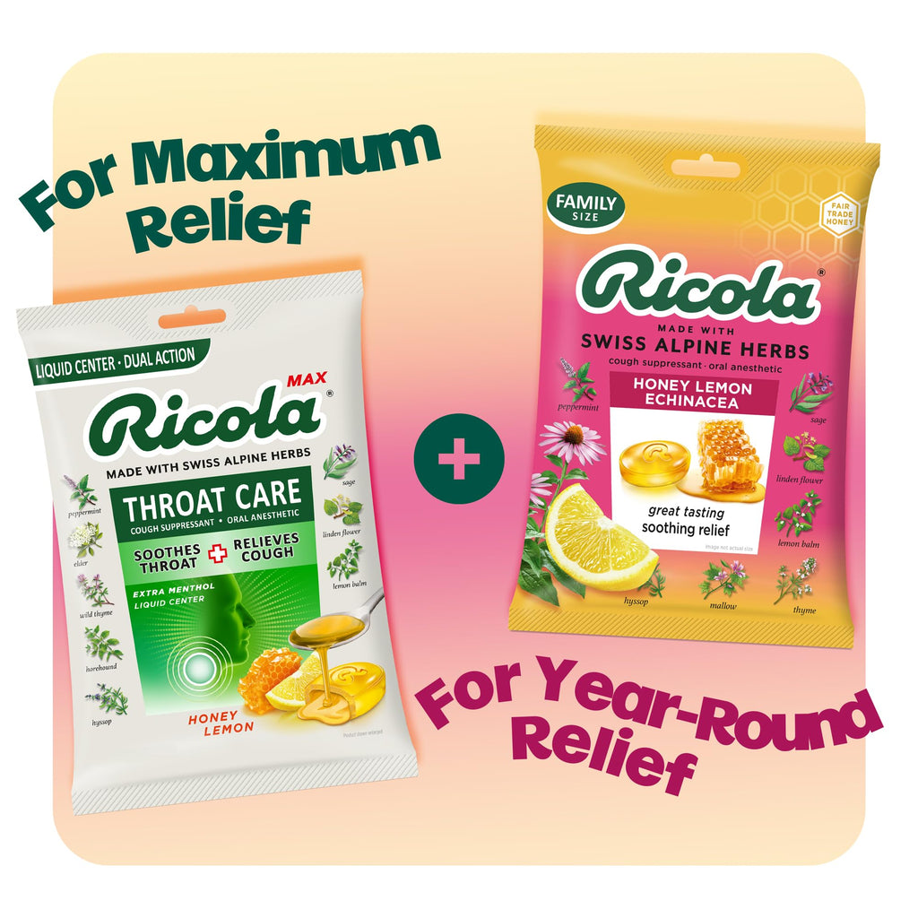 Ricola Honey Lemon with Echinacea forty five count imported package details.