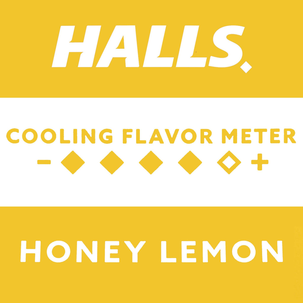HALLS sore throat relief drops showing ingredient details and directions.