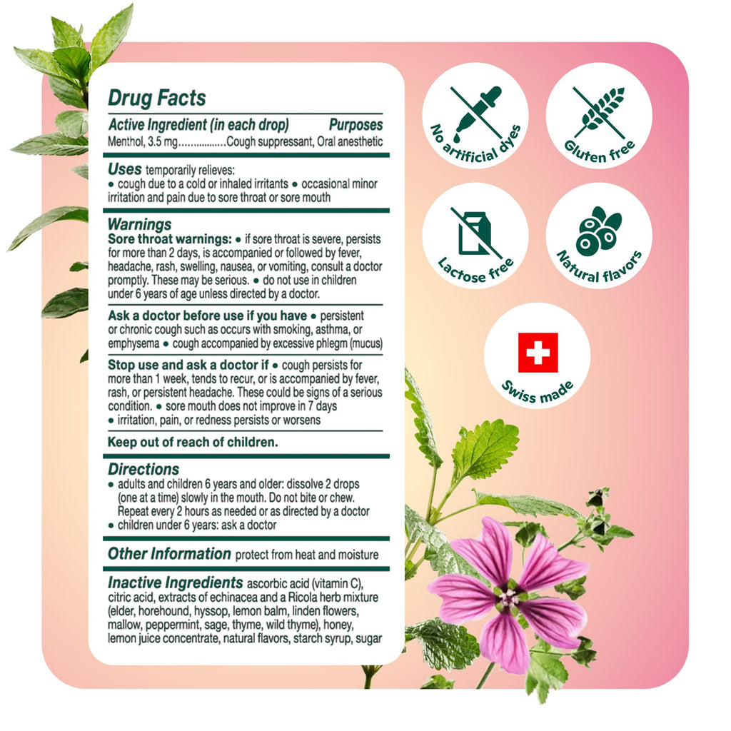Ricola minor cough and throat irritation relief lozenges dosage instructions.