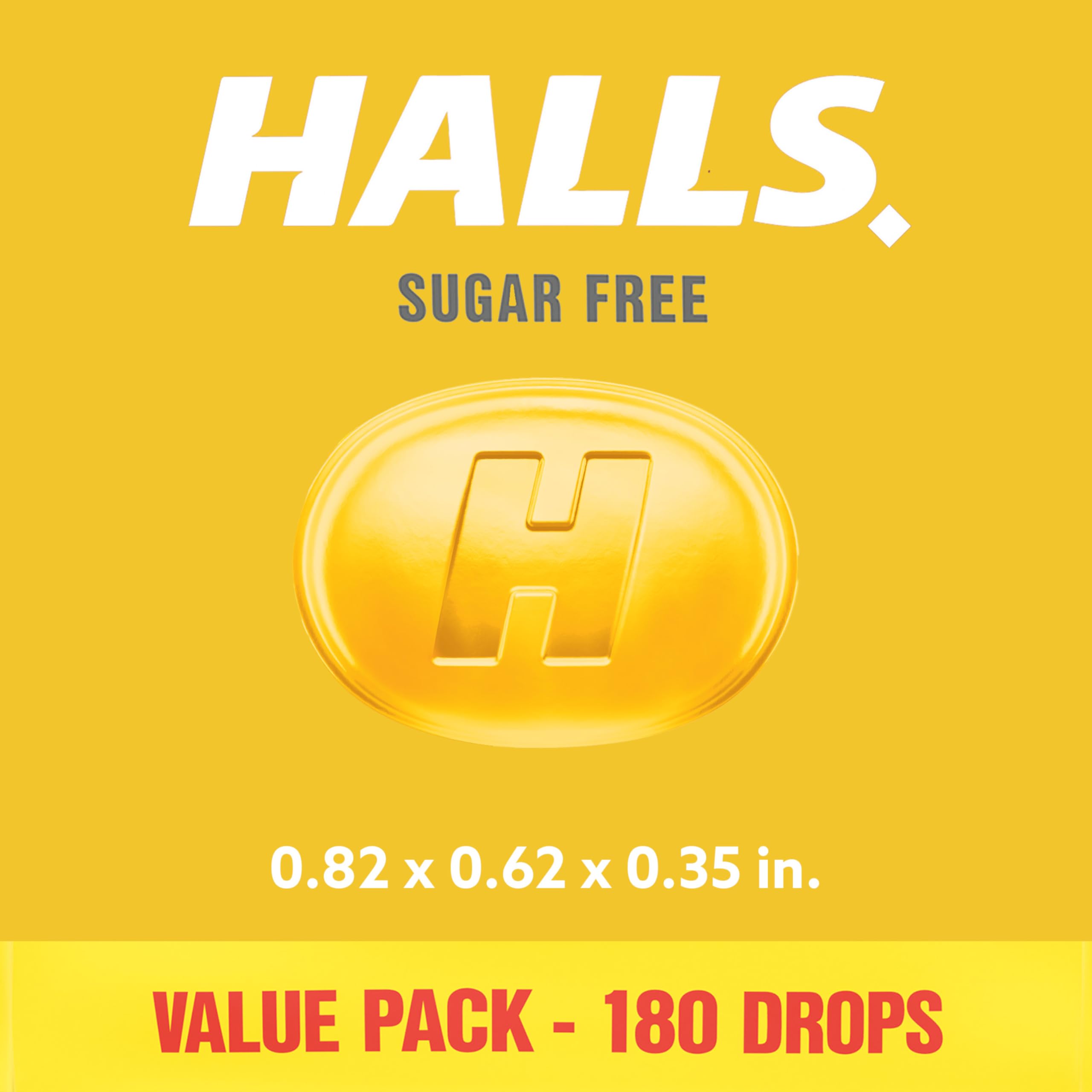 HALLS Sugar Free Honey Lemon throat lozenges 180 drops bag layout
